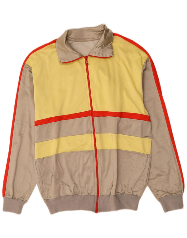 Винтажный мужской спортивный костюм, верхняя куртка среднего серого цвета с цветными блоками