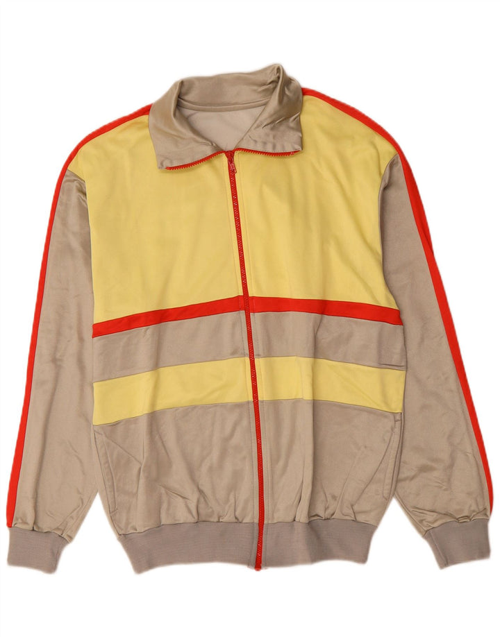 Винтажный мужской спортивный костюм, верхняя куртка среднего серого цвета с цветными блоками