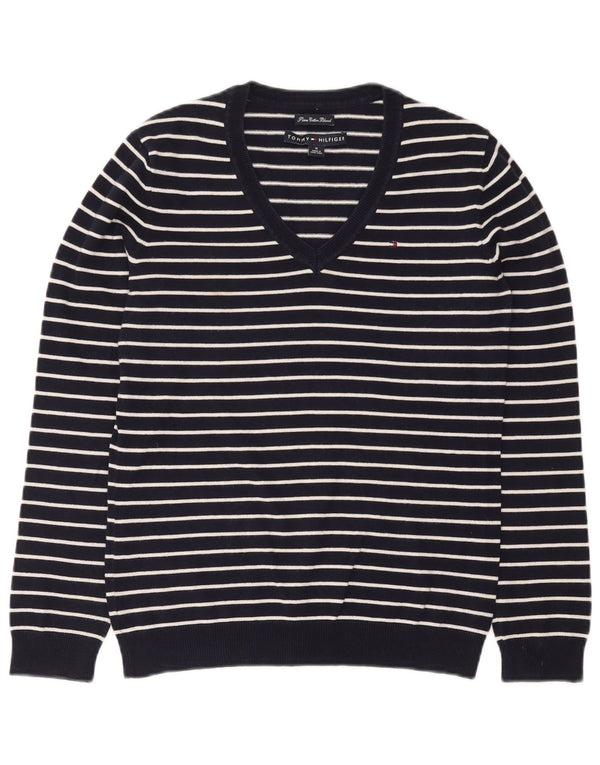 Женский джемпер с v-образным вырезом Tommy Hilfiger UK 14, средний темно-синий в полоску