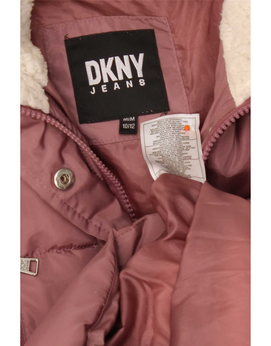 Стеганое пальто с капюшоном Dkny для девочек 10–11 лет, средний розовый цвет, полиэстер