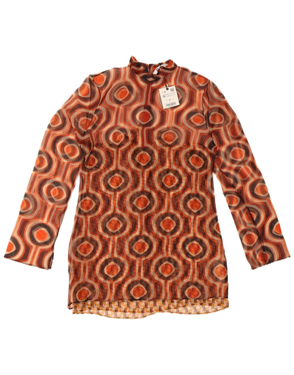 Женская туника с длинными рукавами Zara UK 12, средний коричневый полиэстер с геометрическим рисунком