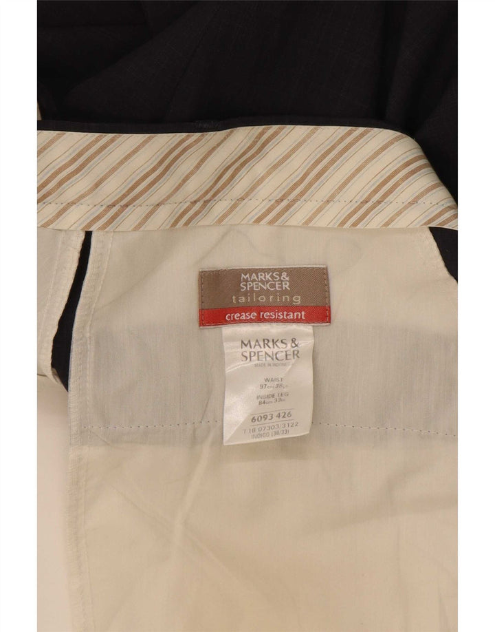 Мужские прямые костюмные брюки Marks & Spencer W38 L33 темно-синие из полиэстера