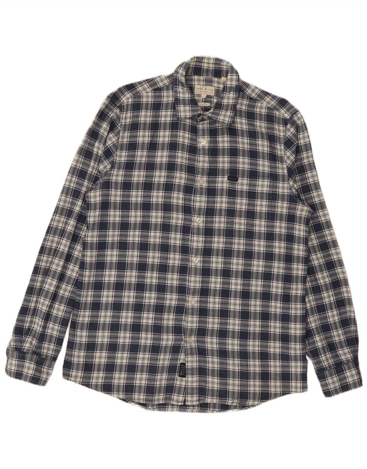 Мужская фланелевая рубашка классического кроя JACK WILLS среднего размера, темно-синяя клетка, хлопок
