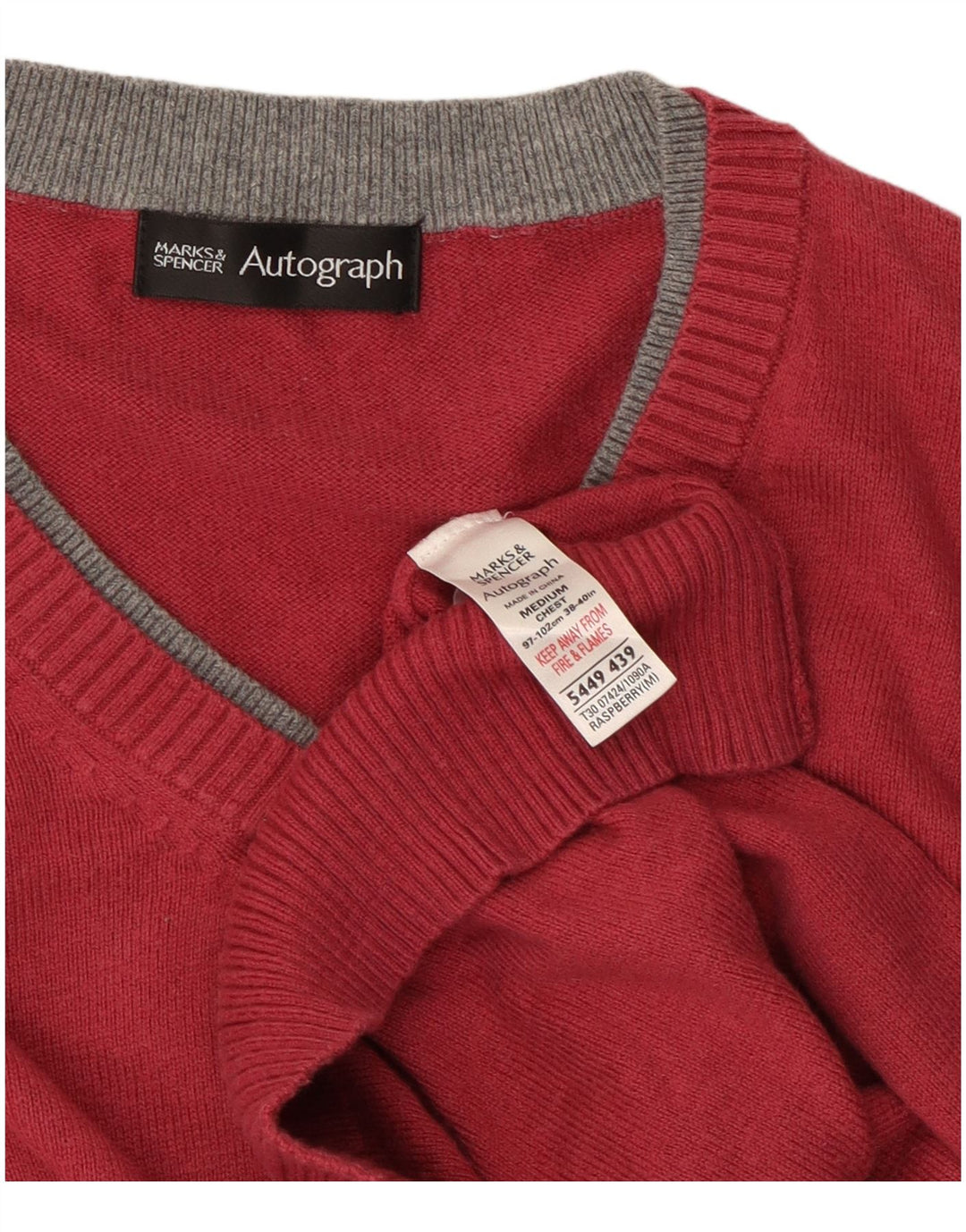 Мужской джемпер с v-образным вырезом Marks & Spencer среднего бордового цвета, хлопок