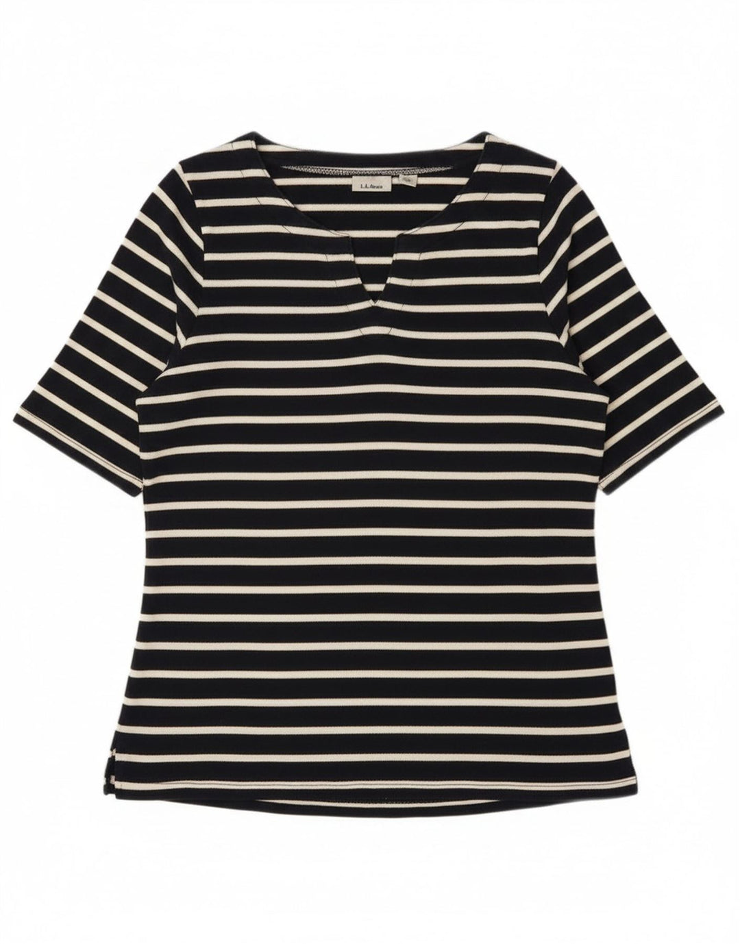 Женская футболка L.L.Bean Top UK 12 Medium Navy Blue Striped Cotton