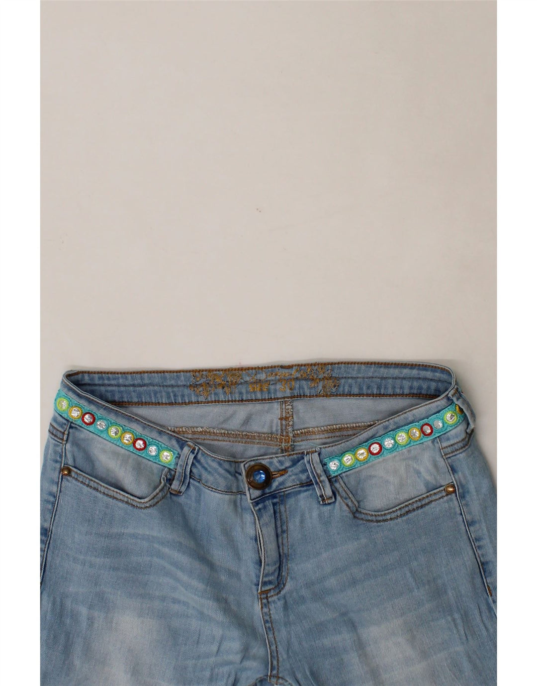 DESIGUAL Womens Straight Jeans W30 L33 Blue Floral Vintage Desigual and Second-Hand Desigual from Messina Hembry 