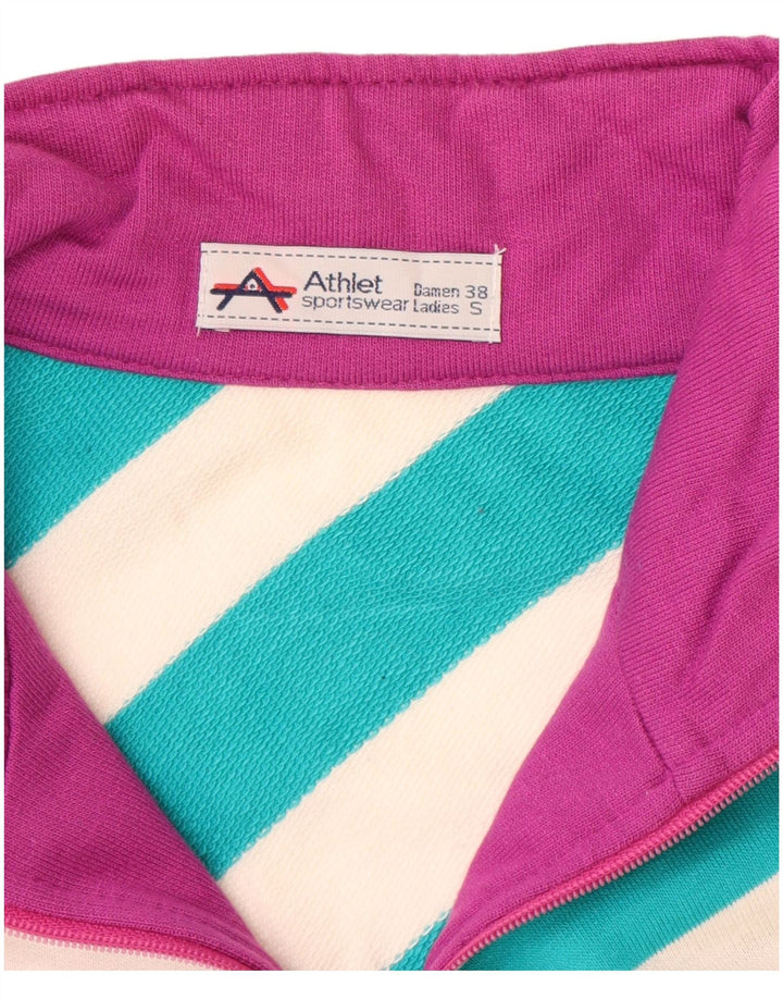 Винтажный женский джемпер с рисунком, Великобритания, 12, средний синий, цветной блок