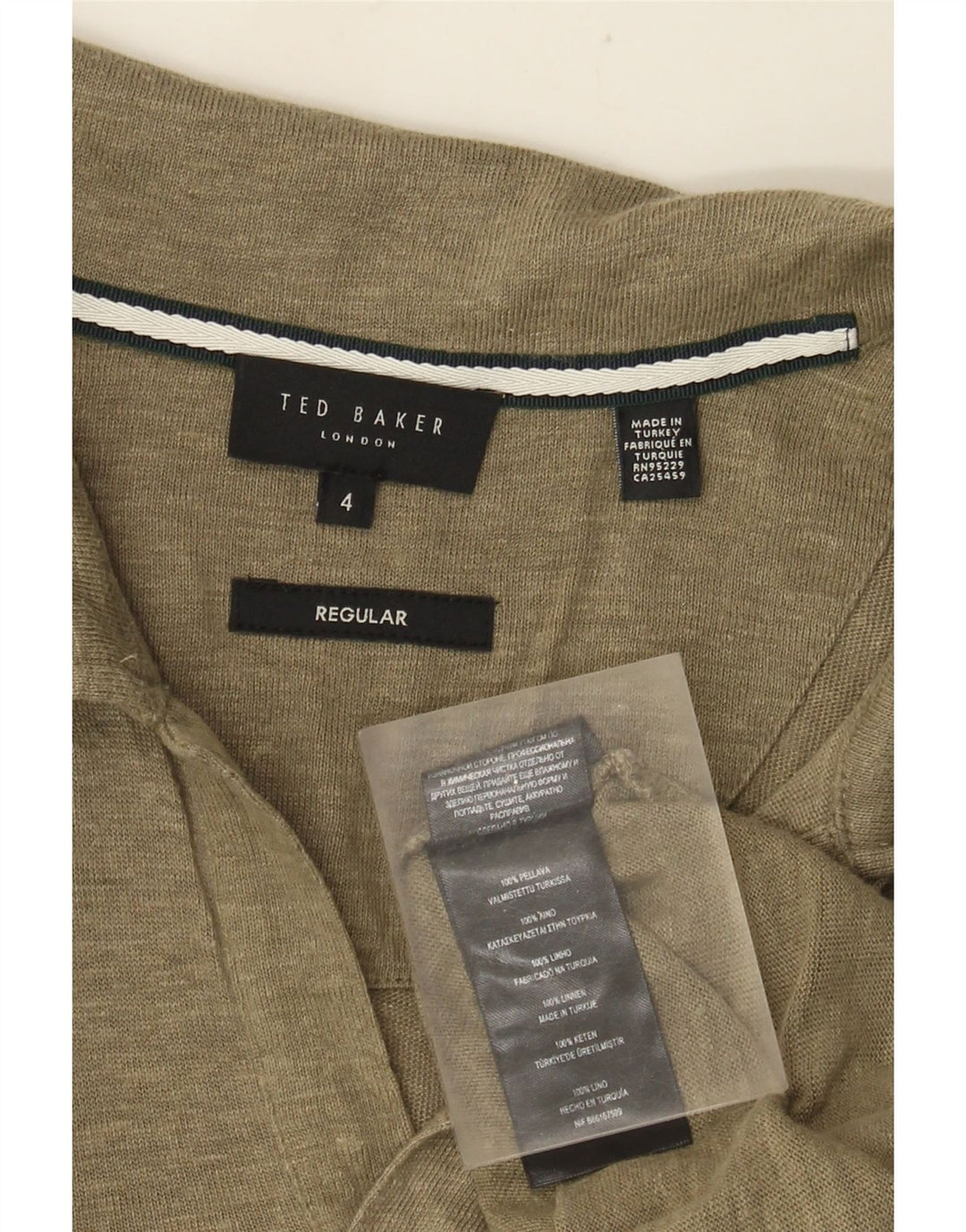 Мужская рубашка-поло стандартного размера 4 Ted Baker, большая льняная рубашка цвета хаки