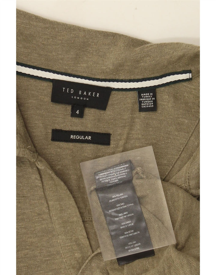 Мужская рубашка-поло стандартного размера 4 Ted Baker, большая льняная рубашка цвета хаки