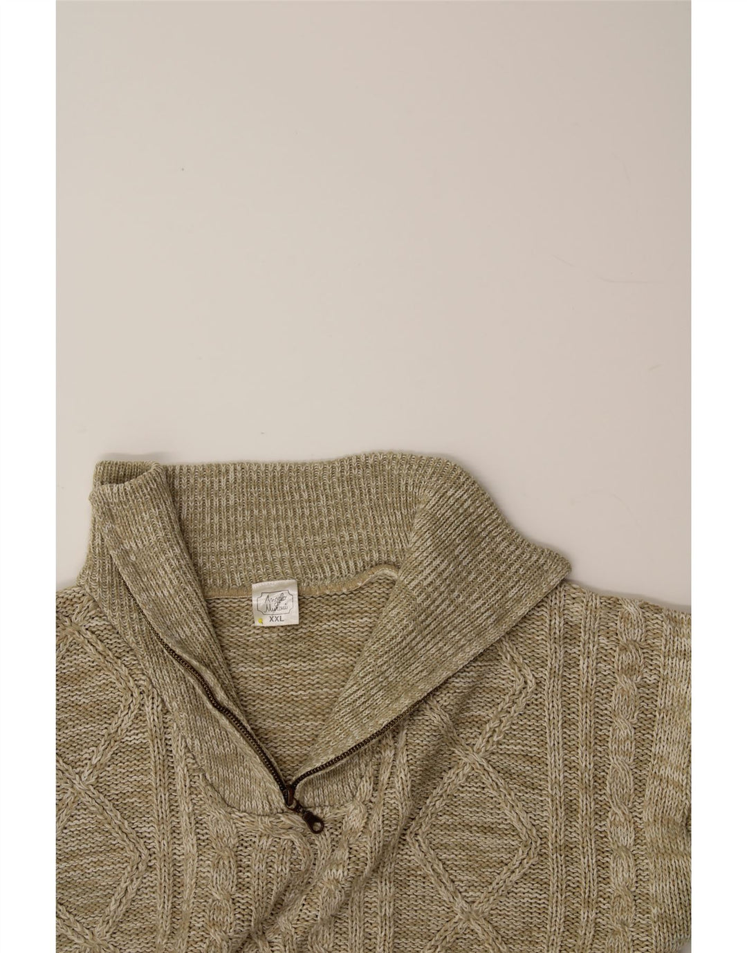 Мужской свитер VINTAGE с воротником на молнии 2XL, бежевый полиакрил