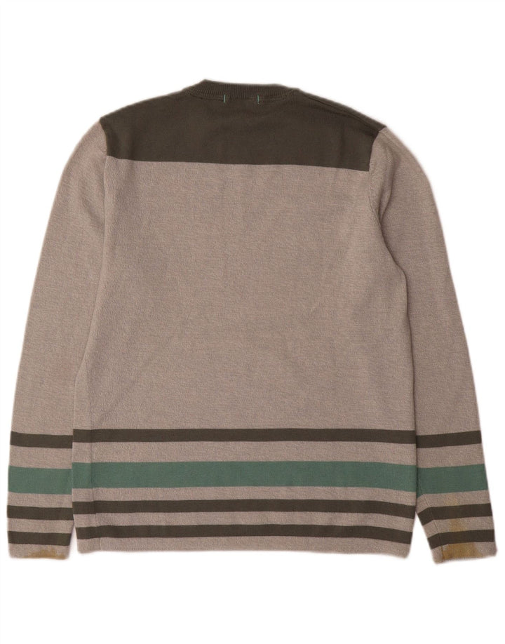 DKNY Mens Crew Neck Jumper Sweater Small Grey Striped Wool