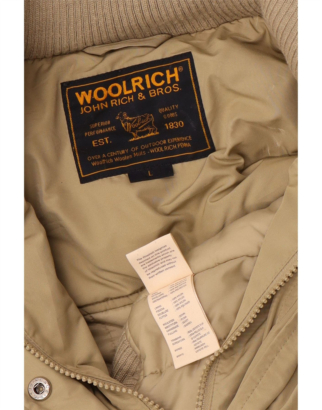 Женская утепленная куртка Woolrich с капюшоном UK 16, большой размер, бежевый полиэстер