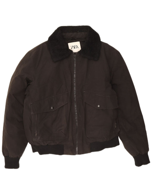 Мужская утепленная куртка-бомбер Zara UK 40, большая, черная, полиэстер