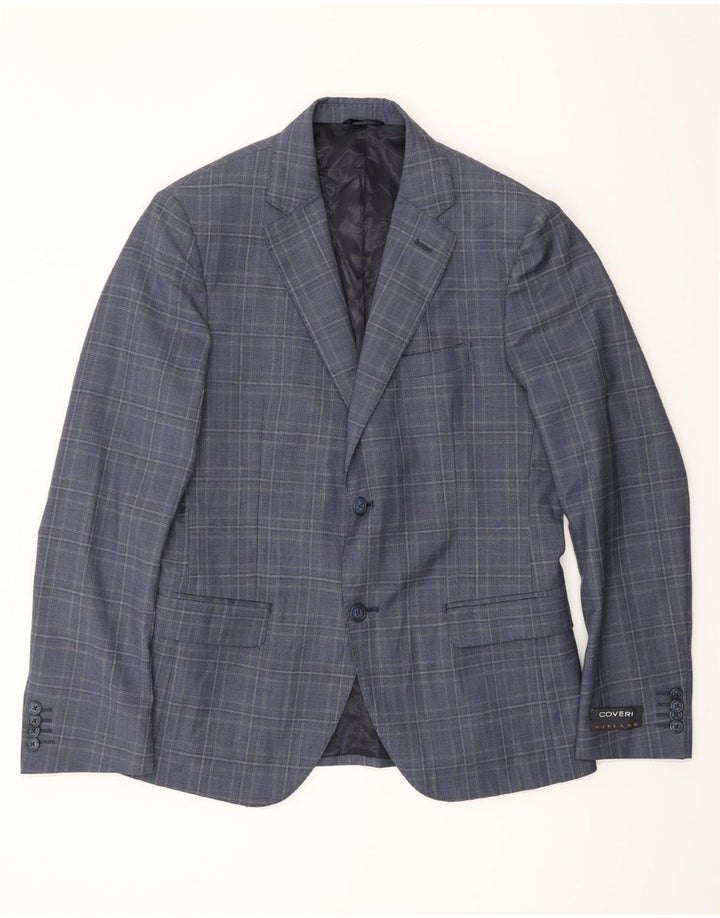 COVERI Mens 2 Button Blazer Jacket IT 48 Medium Navy Blue Check Wool