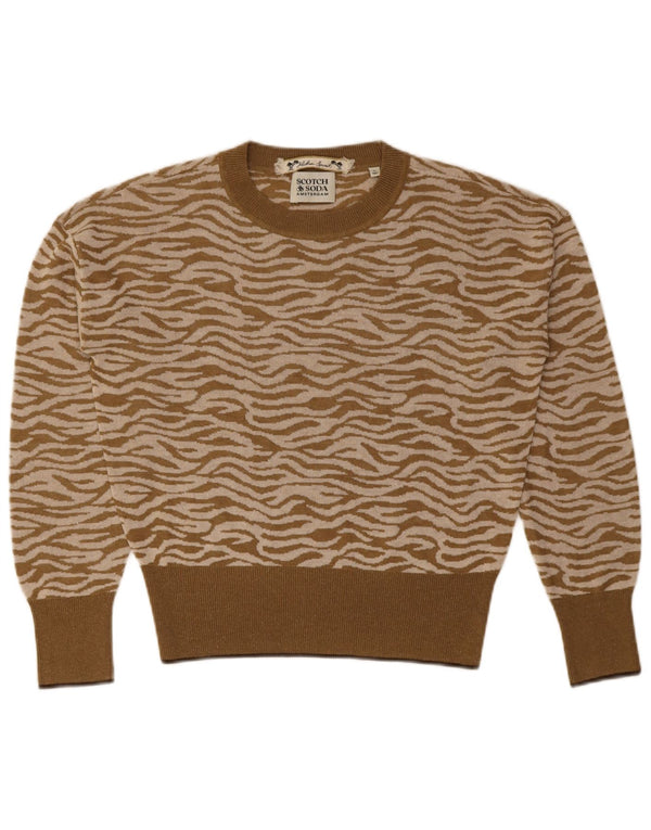 Женский джемпер с круглым вырезом Scotch & Soda UK 6 XS Коричневый с животным принтом