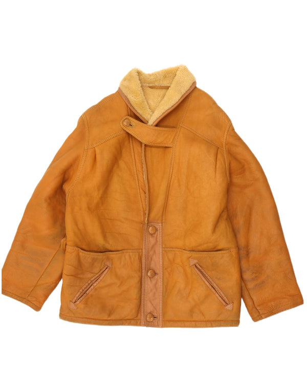 Винтажная мужская дубленка UK 42 XL, бежевая короткая дубленка