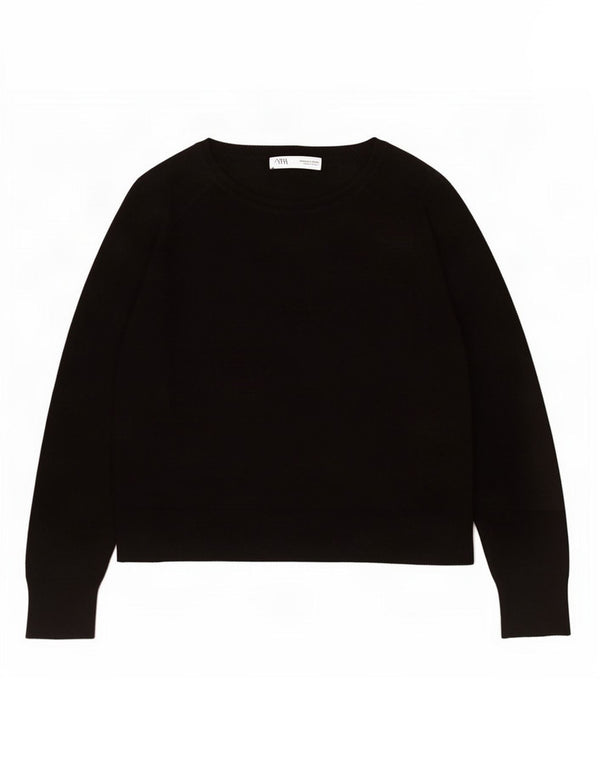 Zara Womens Oversized Boat Neck Jumper Sweater UK 10 Small Black Viscose