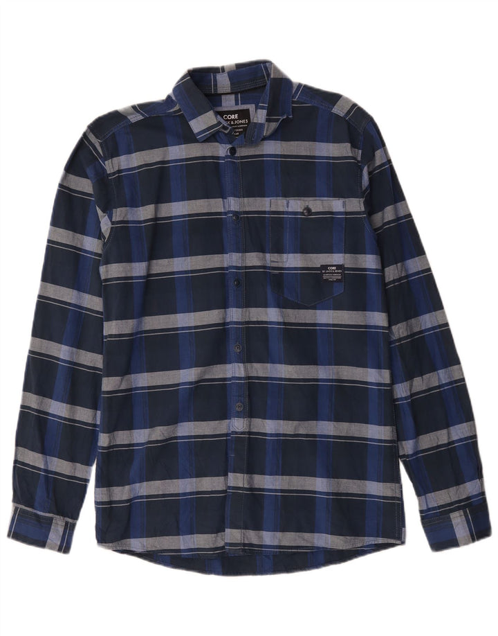 Мужская рубашка Jack & Jones, маленькая, темно-синяя, хлопковая в клетку