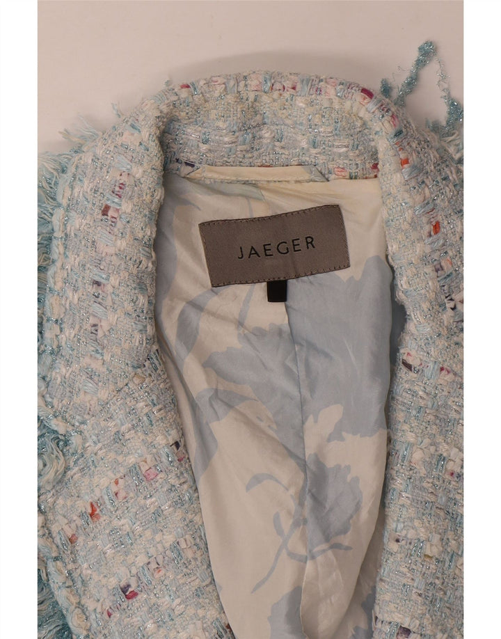 Женский открытый пиджак Jaeger UK 14, хлопок в синюю полоску среднего размера