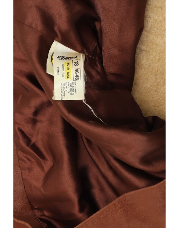 ST MICHAEL Женская укороченная двубортная куртка UK 18 XL Коричневая кожа