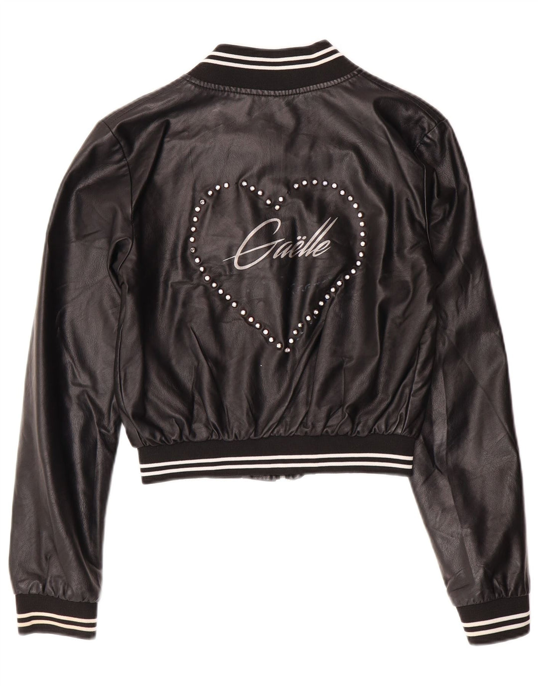 Женская укороченная кожаная куртка с графическим рисунком GAELLE UK 6 XS, черная