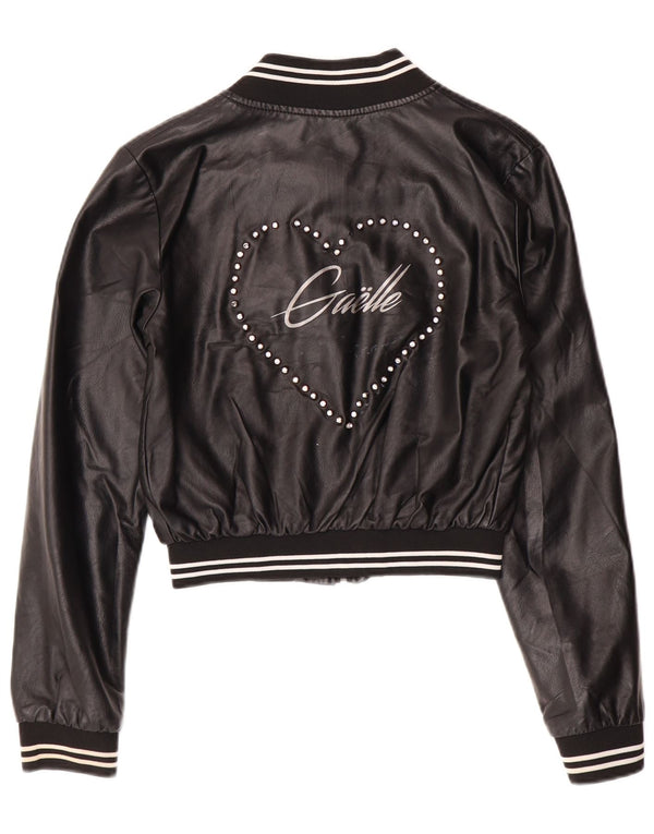 Женская укороченная кожаная куртка с графическим рисунком GAELLE UK 6 XS, черная