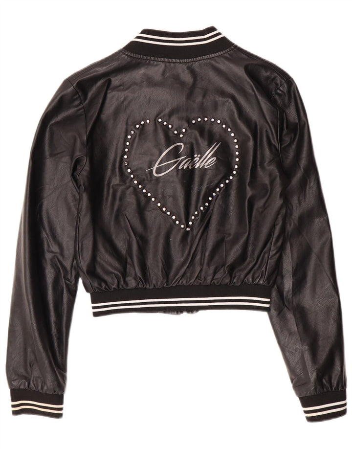 Женская укороченная кожаная куртка с графическим рисунком GAELLE UK 6 XS, черная