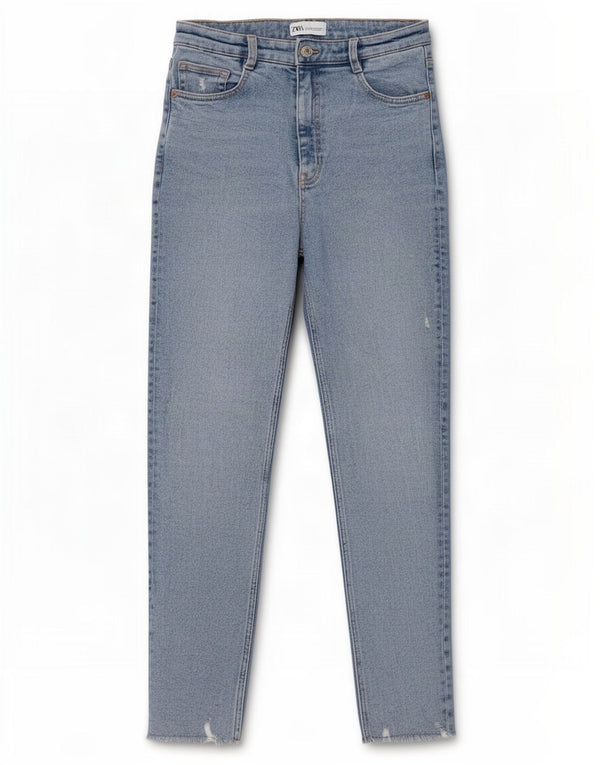 Женские узкие джинсы Zara с высокой посадкой EU 38, маленькие W28 L27, синие, хлопок