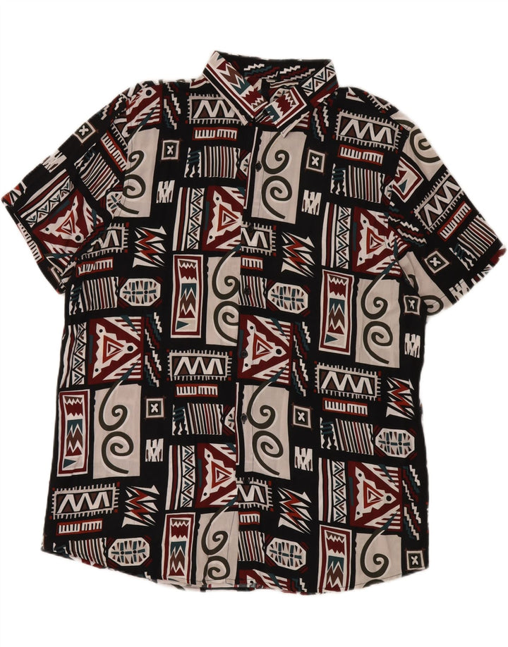 VINTAGE Mens Abstract Pattern Short Sleeve Shirt 2XL Black Viscose