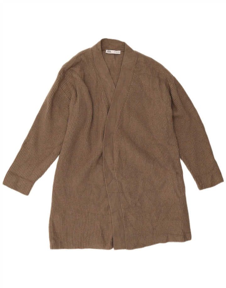 Женский длинный длинный открытый кардиган Zara UK 10, маленький коричневый цвет