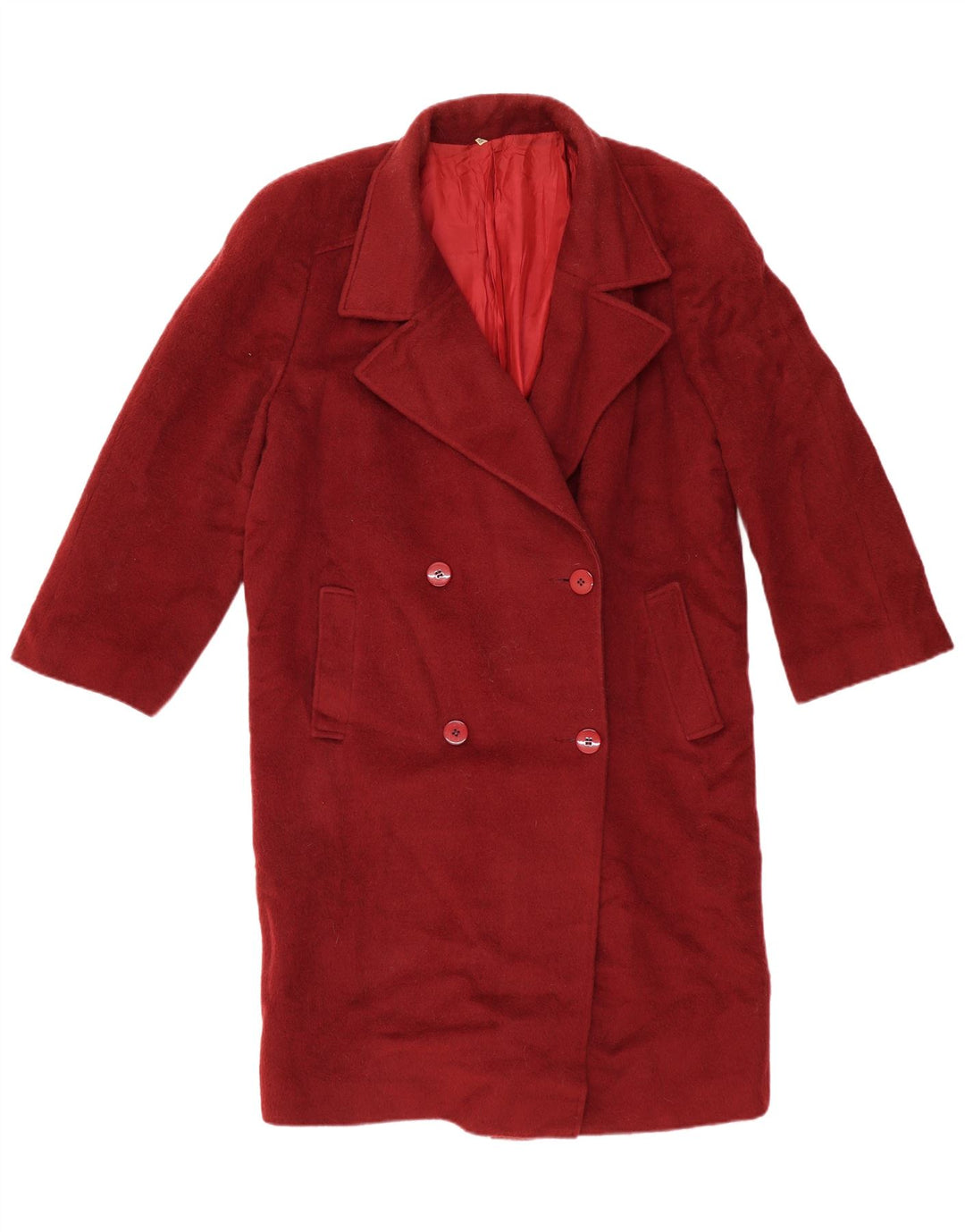 ВИНТАЖНОЕ женское двубортное пальто IT 48 XL бордовое из шерсти