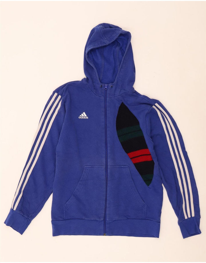 Мужской свитер с капюшоном на молнии Adidas среднего синего цвета, хлопок с цветными блоками