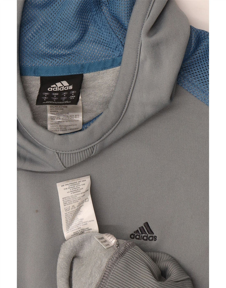 Мужской джемпер с капюшоном Adidas, маленький серый, полиэстер с цветными блоками