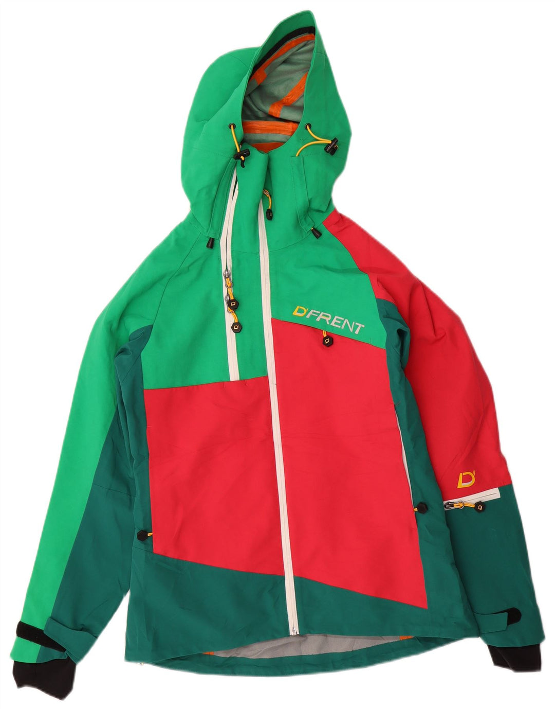 Женская непромокаемая куртка с капюшоном и графическим рисунком D'Frent UK 36, маленькая зеленая с цветными блоками