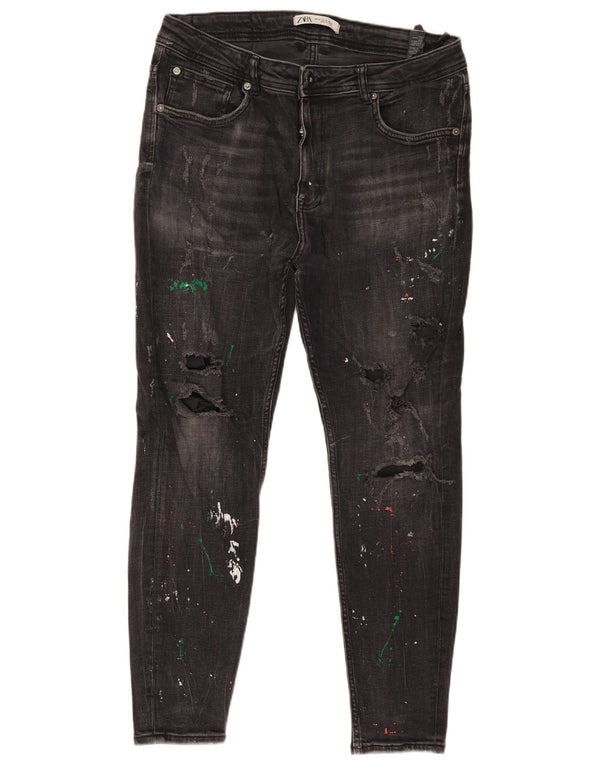 Мужские потертые джинсы скинни Zara EU 44, большие W34 L27, серый хлопок
