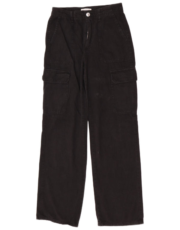 Zara Womens High Waist Wide Leg Cargo Trousers EU 36 XS W26 L32 Black