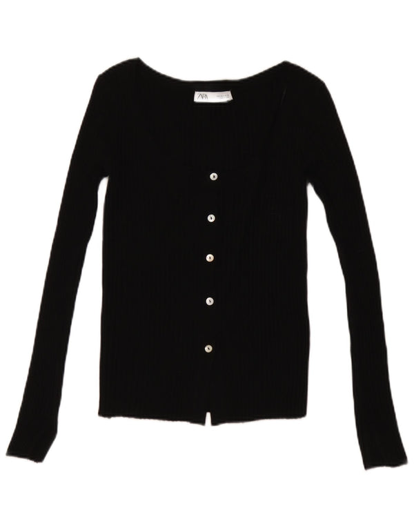 Zara Womens Cardigan Sweater UK 8 Small Black Acrylic