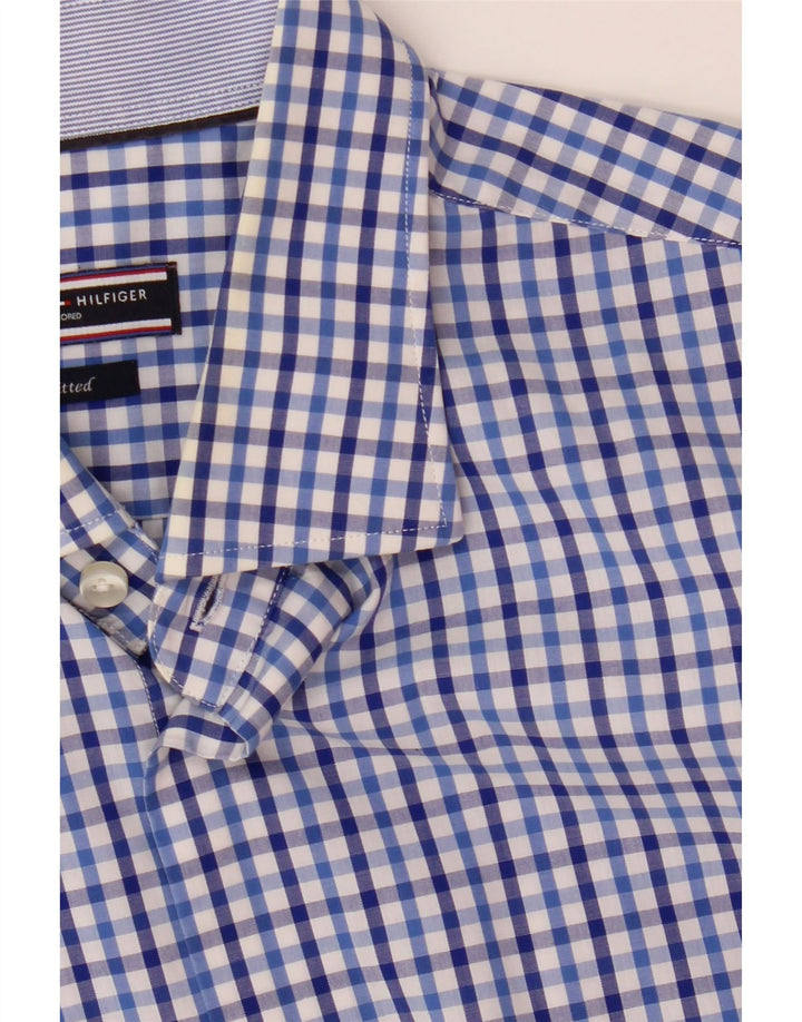 TOMMY HILFIGER Mens Fitted Tailored Fit Shirt Size 41/16 Large Blue Check Vintage Tommy Hilfiger and Second-Hand Tommy Hilfiger from Messina Hembry 