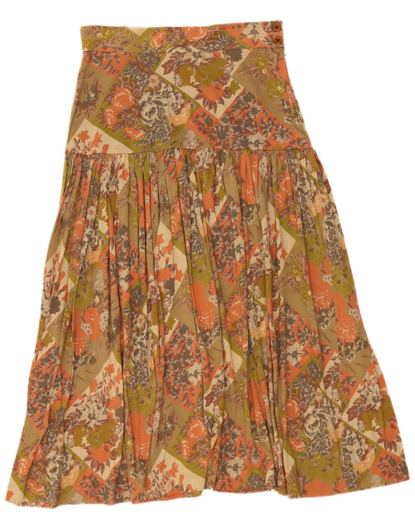 Винтажная женская расклешенная юбка с высокой талией, большая W28, хлопок цвета хаки с цветочным принтом