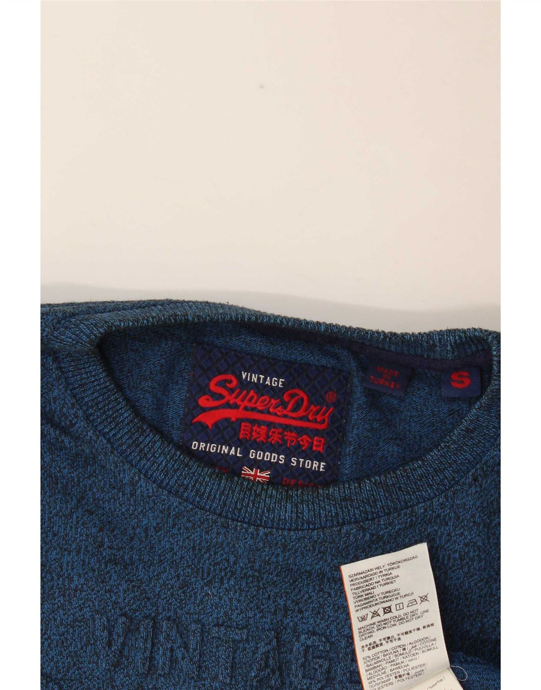 Мужской топ с рисунком Superdry, длинный рукав, маленький синий крапчатый хлопок