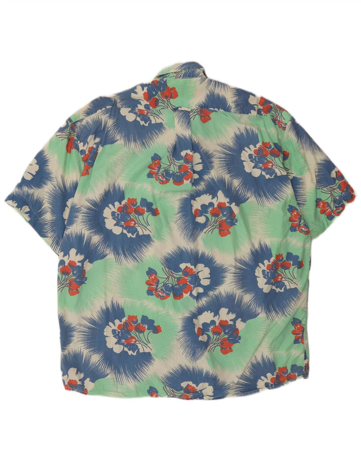 UNIFORM Мужская рубашка с коротким рукавом XL, зеленый цветочный хлопок