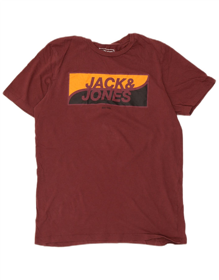 Мужская футболка с рисунком JACK & JONES, средний темно-бордовый хлопок, хлопок