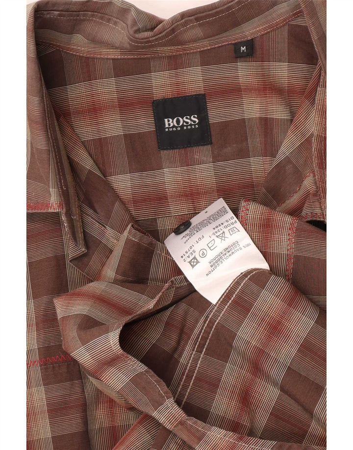Мужская рубашка Hugo Boss, хлопковая клетка среднего коричневого цвета