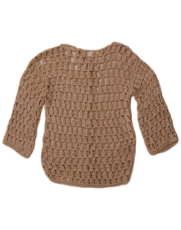 Vintage Womens 3/4 Sleeve Crochet Cardigan Sweater UK 10 Small Beige