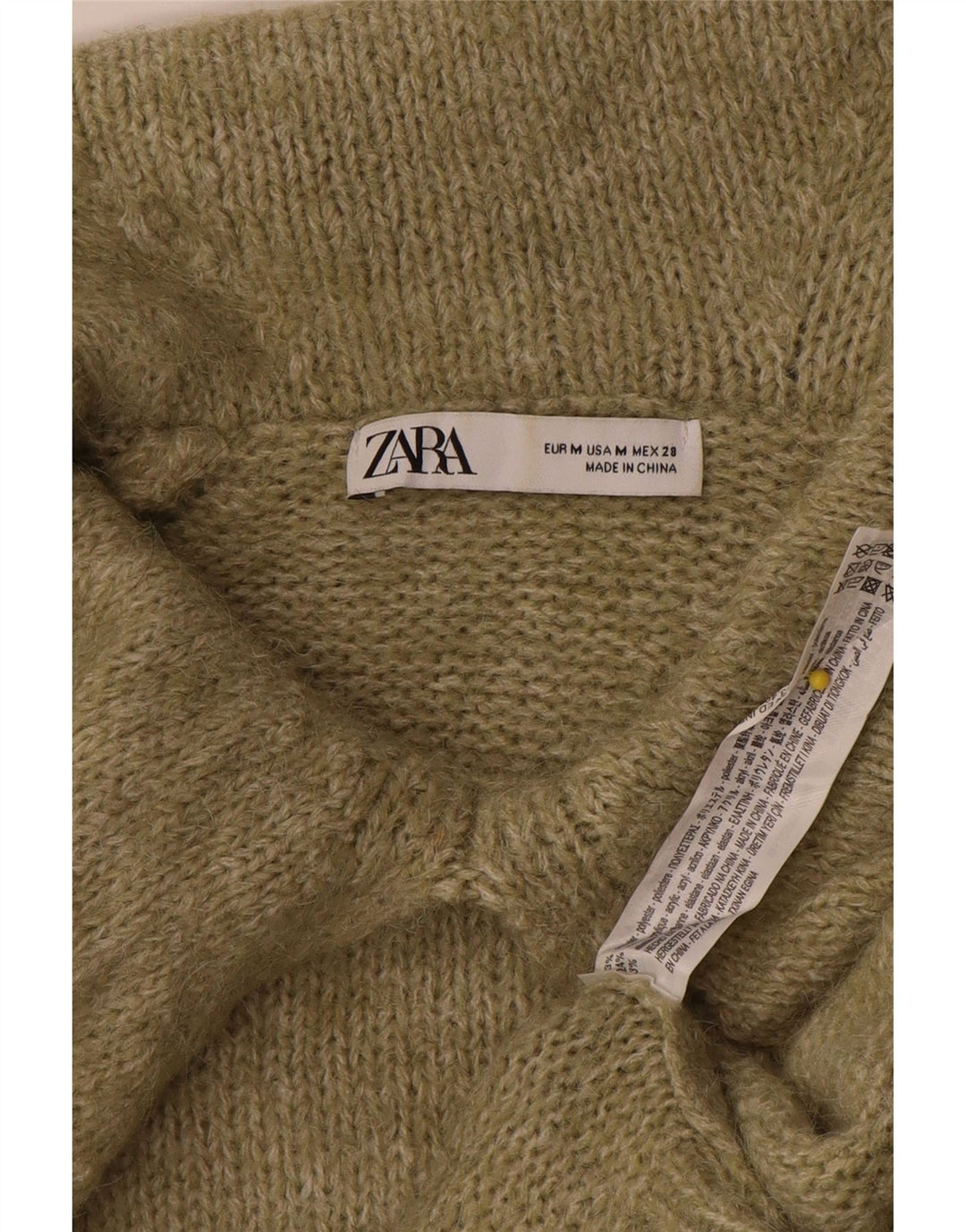 Женский свободный джемпер с воротником-поло Zara UK 14, средний цвет хаки, полиэстер