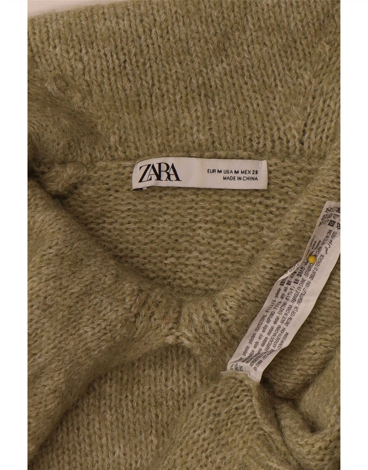 Женский свободный джемпер с воротником-поло Zara UK 14, средний цвет хаки, полиэстер