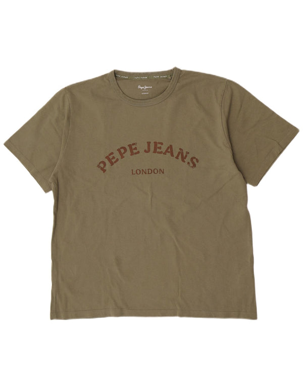 PEPE Jeans Мужская футболка с обычным рисунком Топ XL Хаки Хлопок
