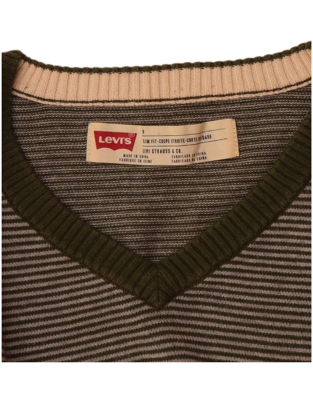 Мужской приталенный джемпер с v-образным вырезом Levi's, средний зеленый в тонкую полоску