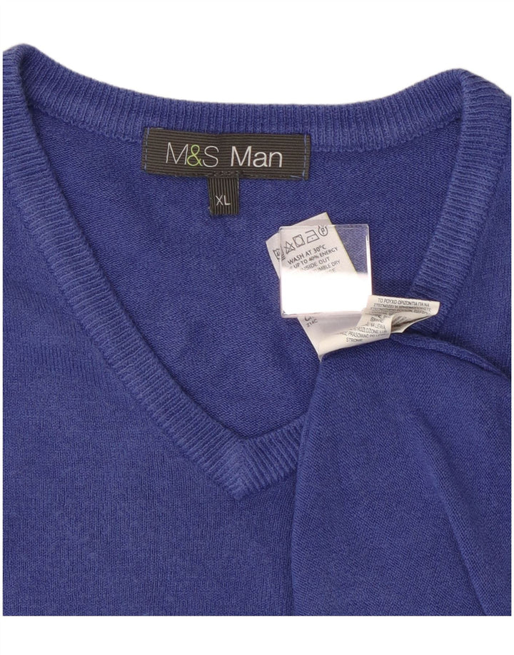 Мужской джемпер с v-образным вырезом Marks & Spencer XL, синий акрил
