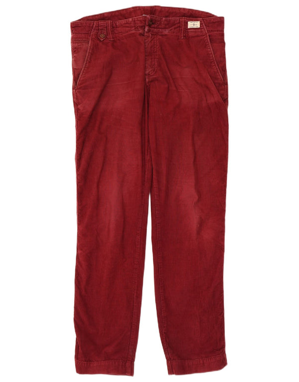 Tommy Hilfiger Mens Straight Corduroy Trousers W34 L32 Burgundy Cotton